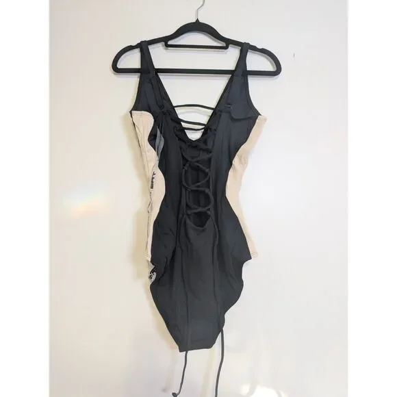 TA3 Plungey Contour One Piece Swimsuit Black Oat Corset Back Shaping M NWT - Picture 8 of 10